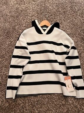 Cyrus Black & Cream Hooded Striped Sweater